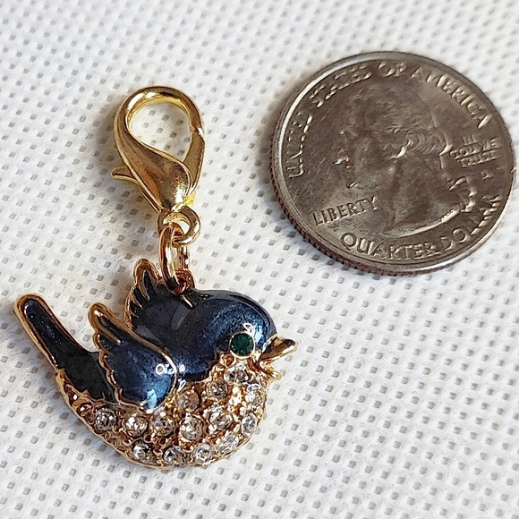 Bluebird Blue Bird of Happiness Gold Tone Enameled Zipper Pull Purse Charm NEW - Picture 2 of 3